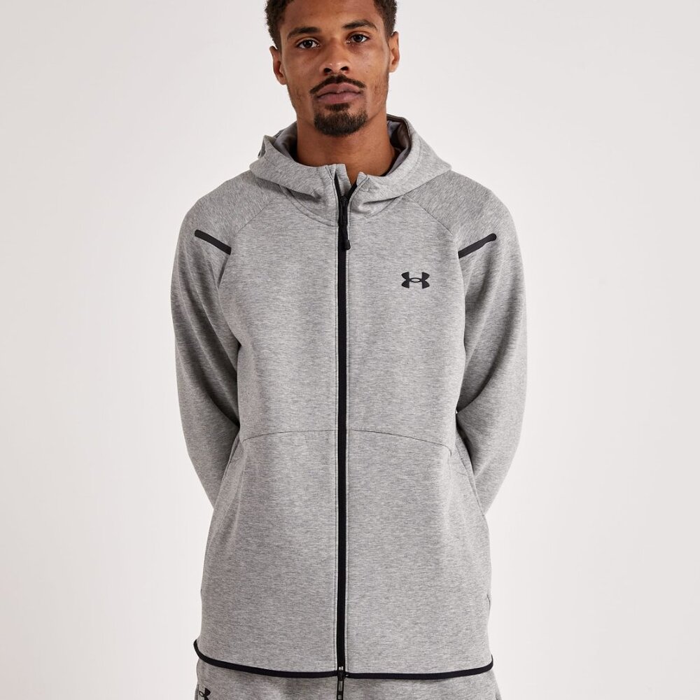 Under Armour Men's Light Grey Heather Unstoppable Fleece Full-Zip Hoodie Size XL